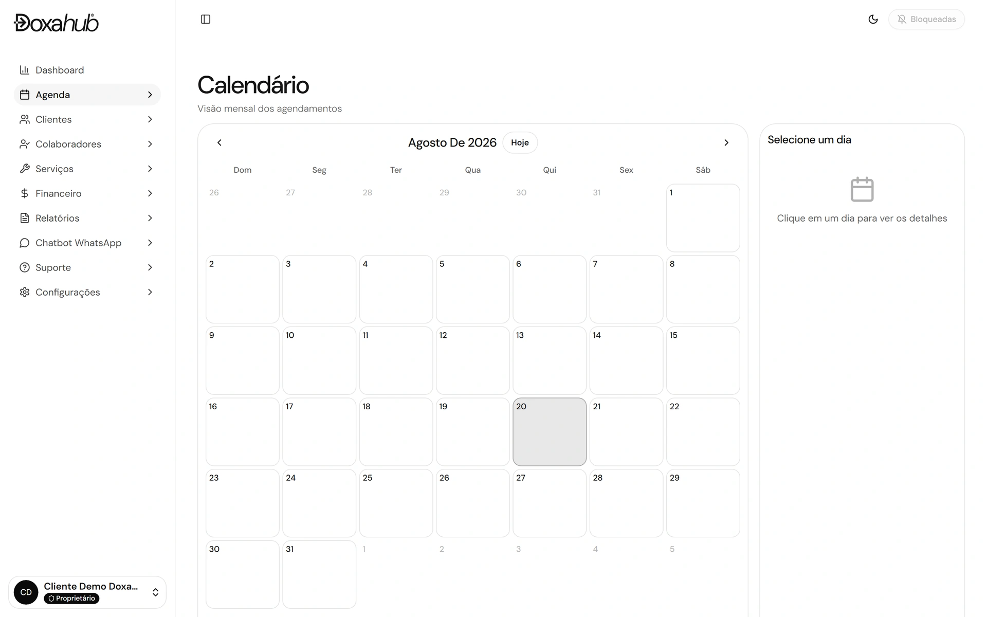 Calendario mensual de turnos de DoxaHub