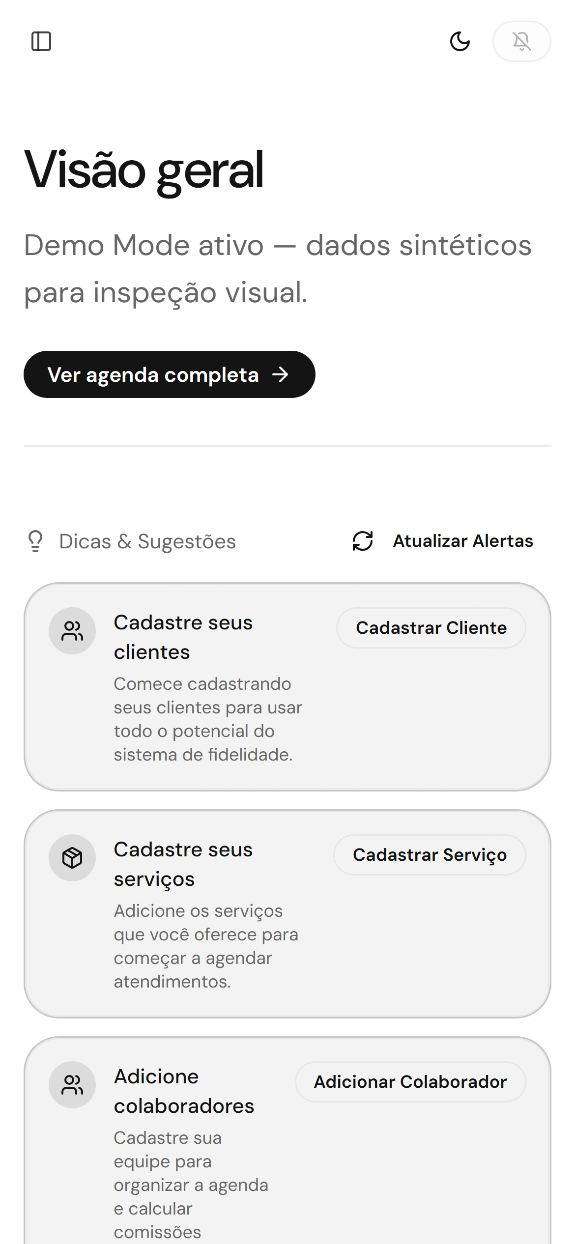 Panel de DoxaHub en el móvil con la lista de sugerencias de configuración