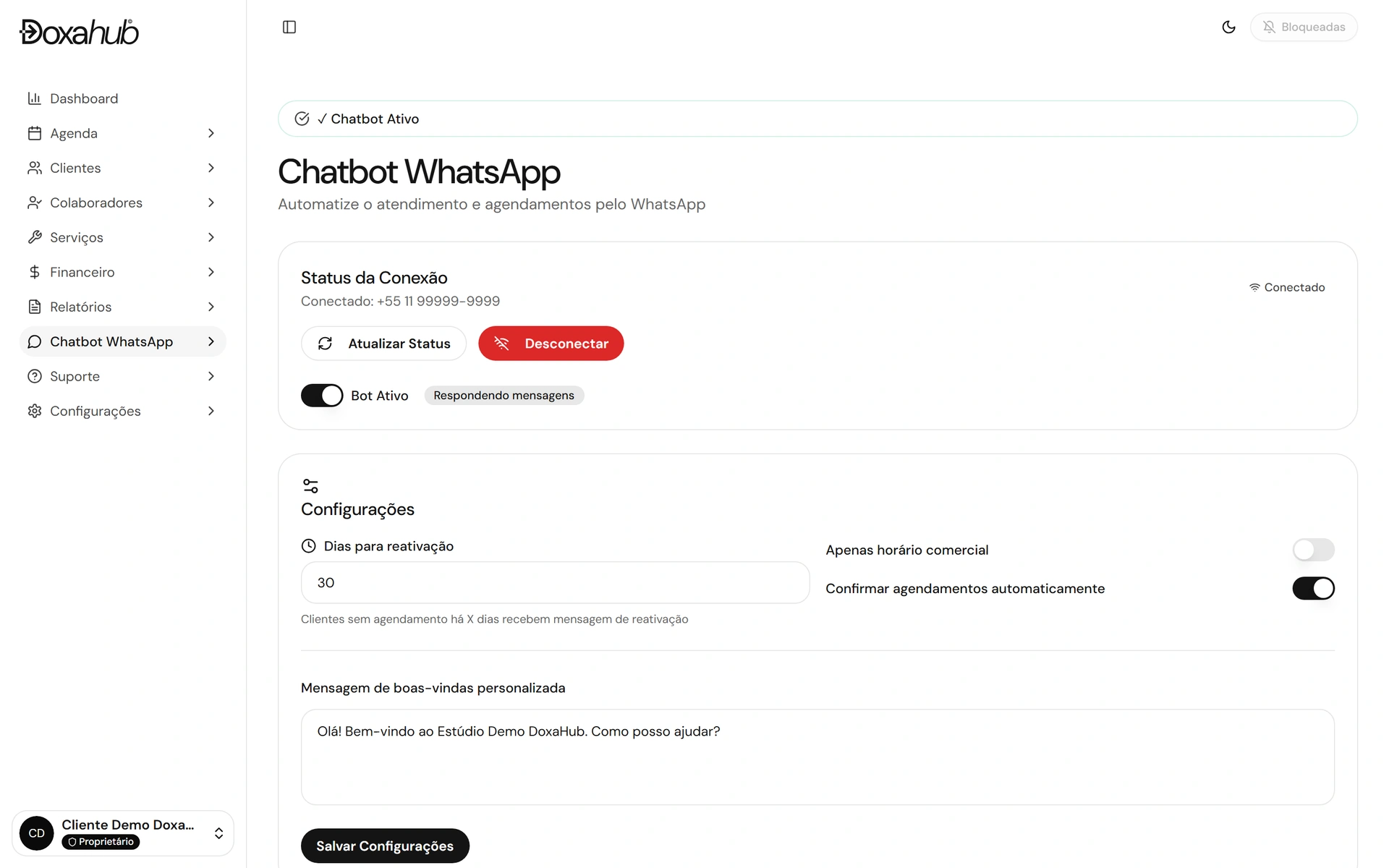 Configuración del chatbot de WhatsApp de DoxaHub