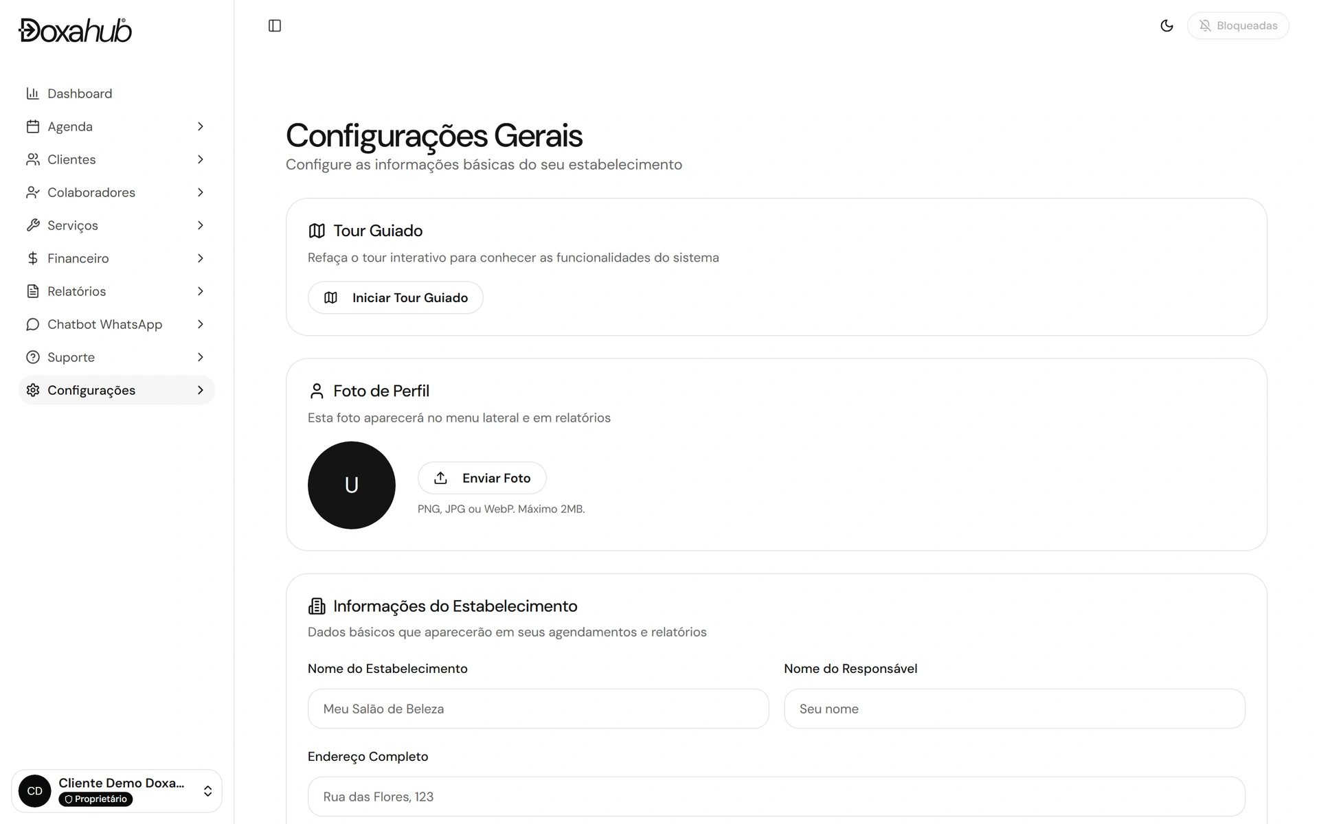 Pantalla de configuración general de DoxaHub