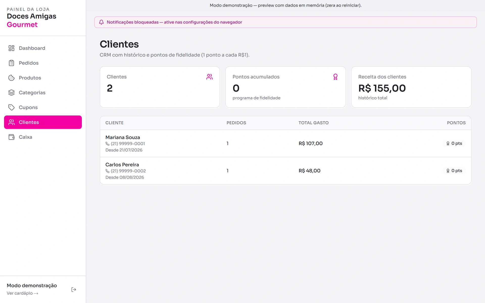 CRM avec les clientes et l'historique d'achats