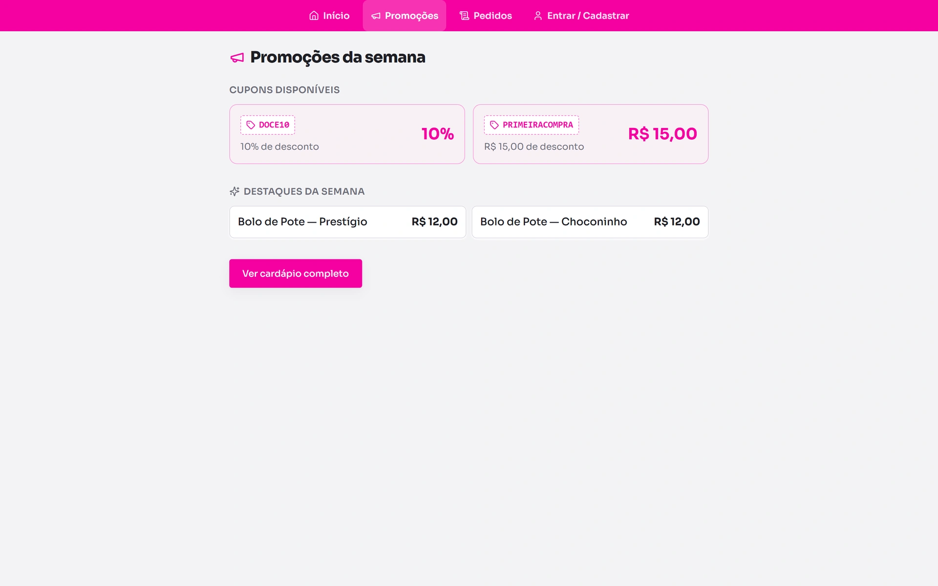 Page de promotions avec des codes de réduction