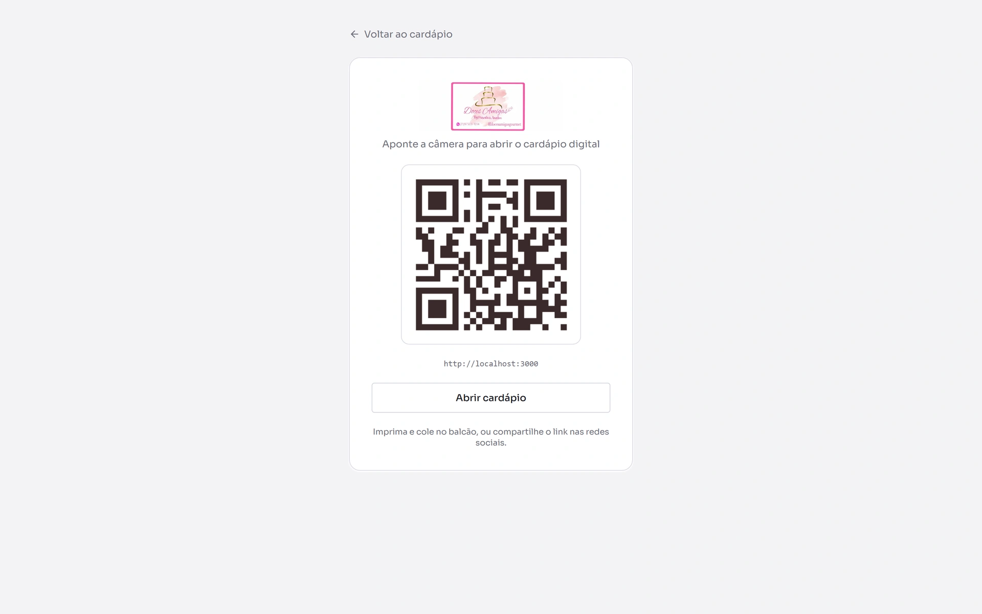 QR code qui ouvre le menu numérique