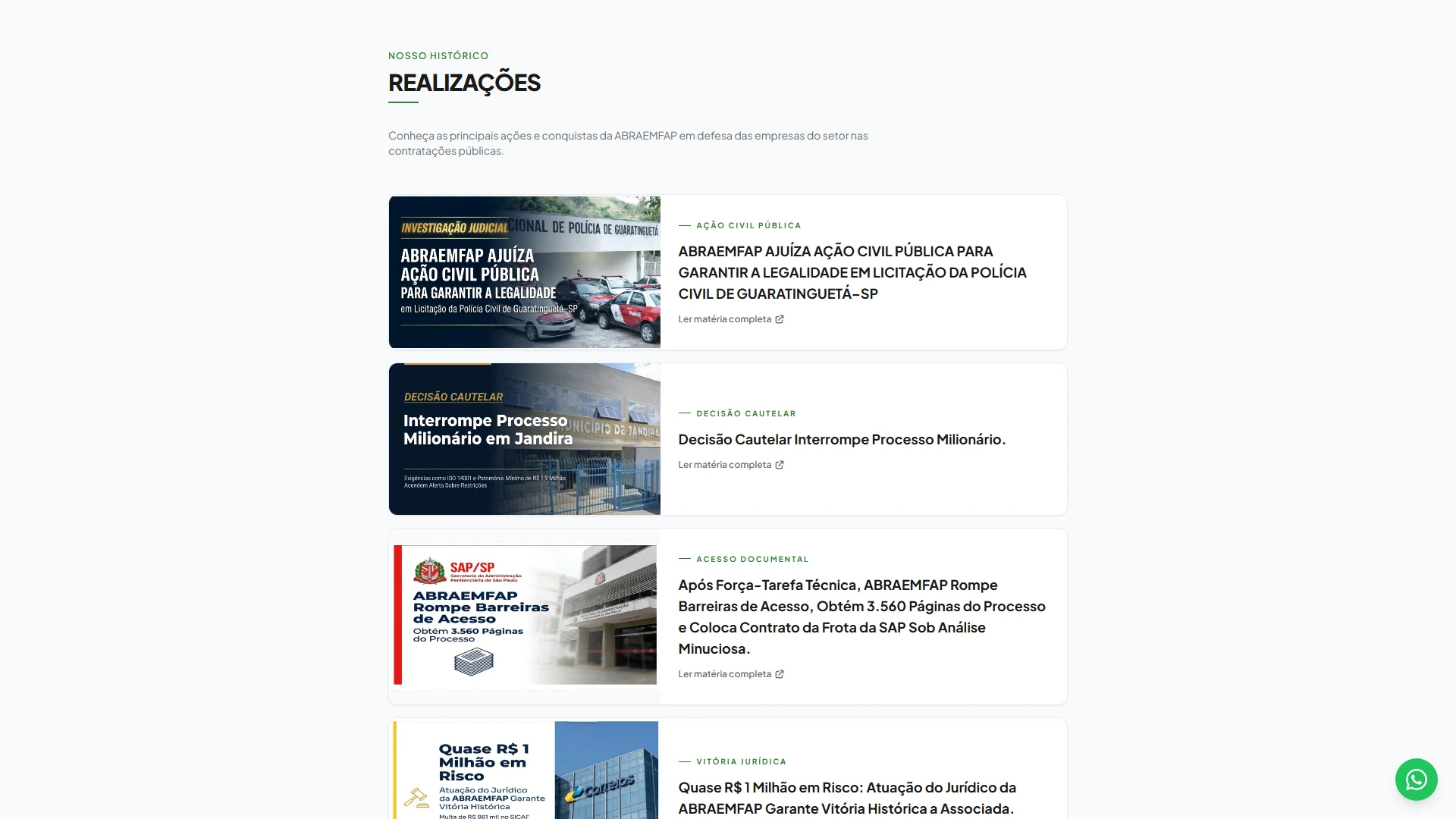 ABRAEMFAP track record page with the history of cases and their outcomes